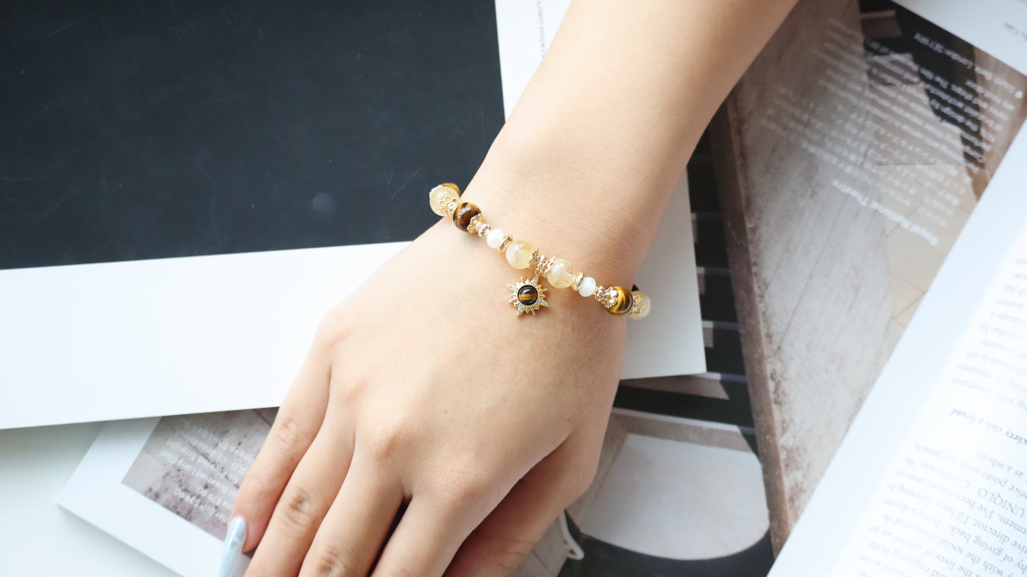 *Backorder* Eye of the Tiger - Azeztulite Citrine, Tiger's Eye & White Conch Rondelles Crystal Bracelet (Elastic)