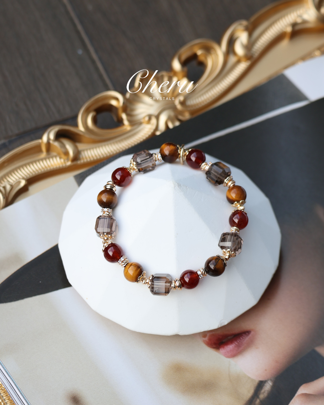 Tiger Eye, Garnet, Smoky Quartz Crystal Bracelet — Aquarius Horoscope Series | 8mm (Elastic)