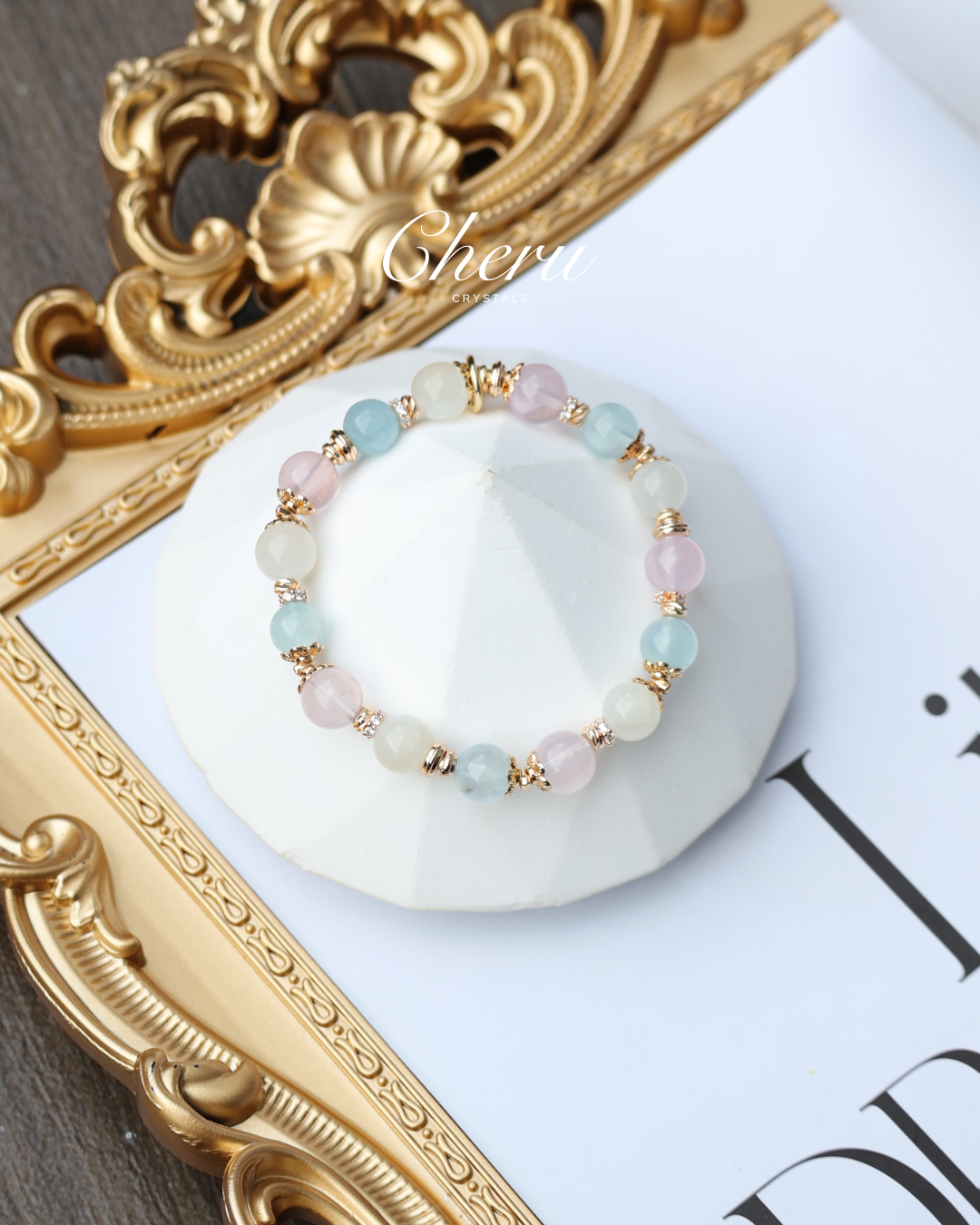 Moonstone, Aquamarine, Rose Quartz — Aries Horoscope Series | 8mm (Elastic)