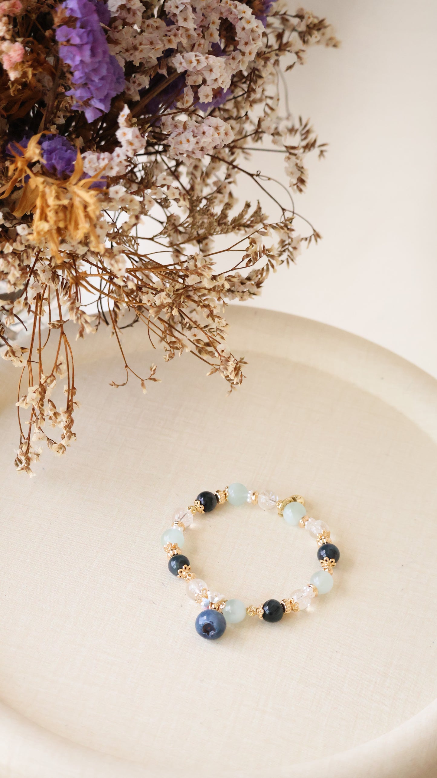 *Backorder* Glazed Blueberry - Pietersite, Milky Aquamarine & Clear Quartz with Bouquet Crystal Bracelet (Elastic)