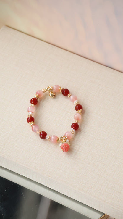 *Backorder* Bloom - Carnelian & Yan Yuan Agate with Bejeweled Strawberry Crystal Bracelet (Elastic)