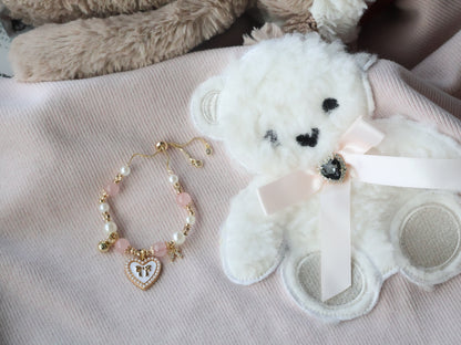 *Instocks* Cherie with Heart & Ribbon Crystal Bracelet (Elastic)
