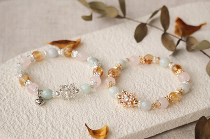 *Instocks* Azeztulite Citrine, Green Jadeite & Rose Quartz with Butterfly Charm Crystal Bracelet (Elastic)