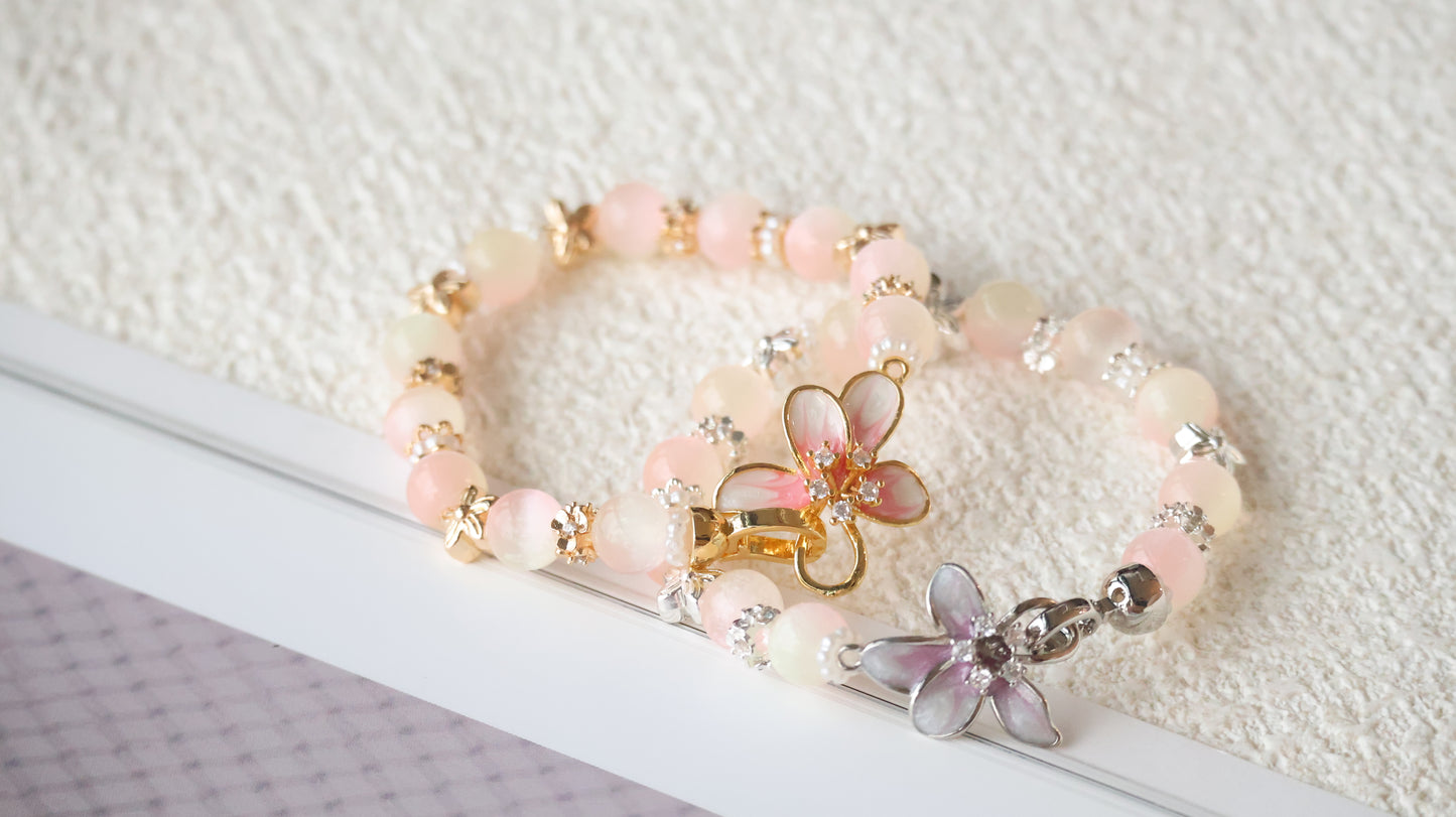 *Instocks* Yellow-pink Satin Spar with Flower Clasp Crystal Bracelet (Elastic)