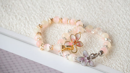 *Instocks* Yellow-pink Satin Spar with Flower Clasp Crystal Bracelet (Elastic)