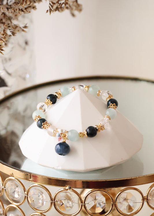 *Backorder* Glazed Blueberry - Pietersite, Milky Aquamarine & Clear Quartz with Bouquet Crystal Bracelet (Elastic)