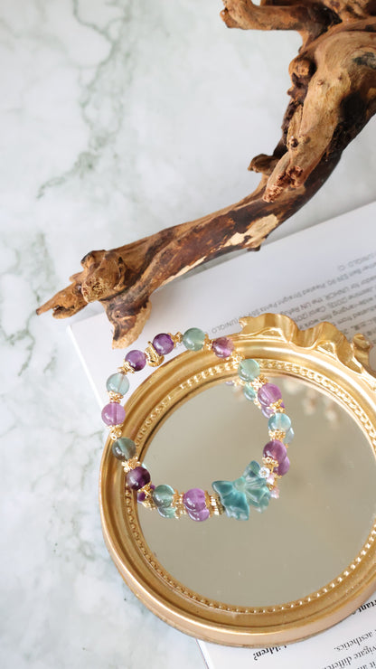 *Instocks* Blue Fluorite & Purple Fluorite with Blue Fluorite Bow Crystal Bracelet (Elastic)