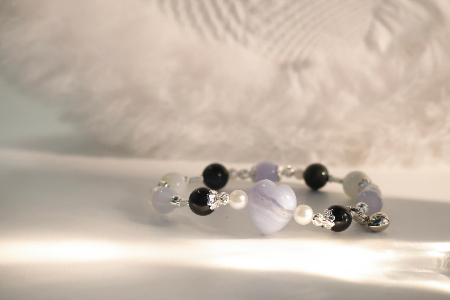 *Instocks* Blue Lace Agate, White Conch, Tiger's Eye & Blue Lace Agate Heart Crystal Bracelet (Elastic)