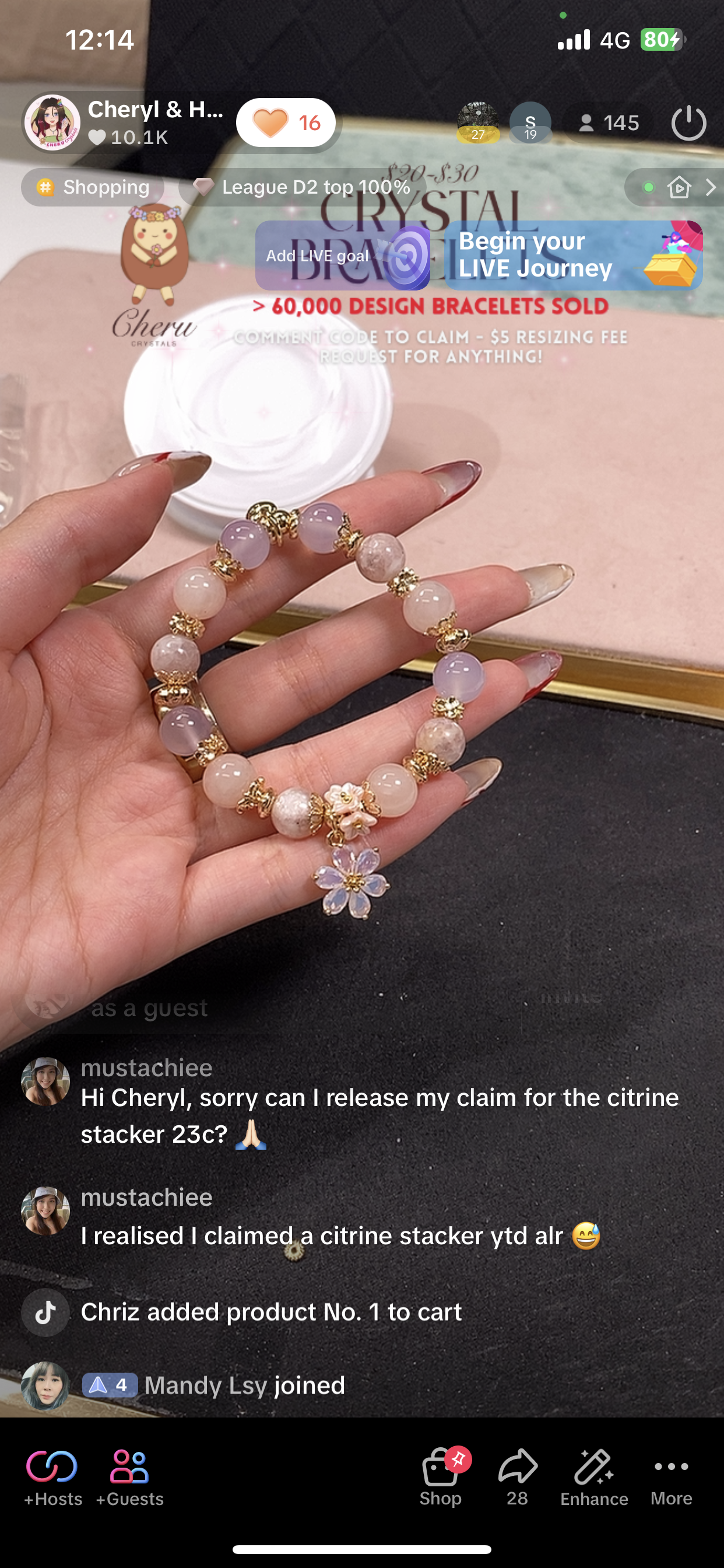 *Instocks* Pink Purple Emerald Mica, Lilac Chalcedony & Rose Quartz with Pink Flower & Mini Flower Bouquet Crystal Bracelet (Elastic)