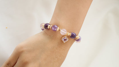 *Backorder* Clovette - Amethyst, Pink Purle Emerald Mica & Purple Gem Lepidolite with Sparkly Purple Clover Crystal Bracelet (Elastic)