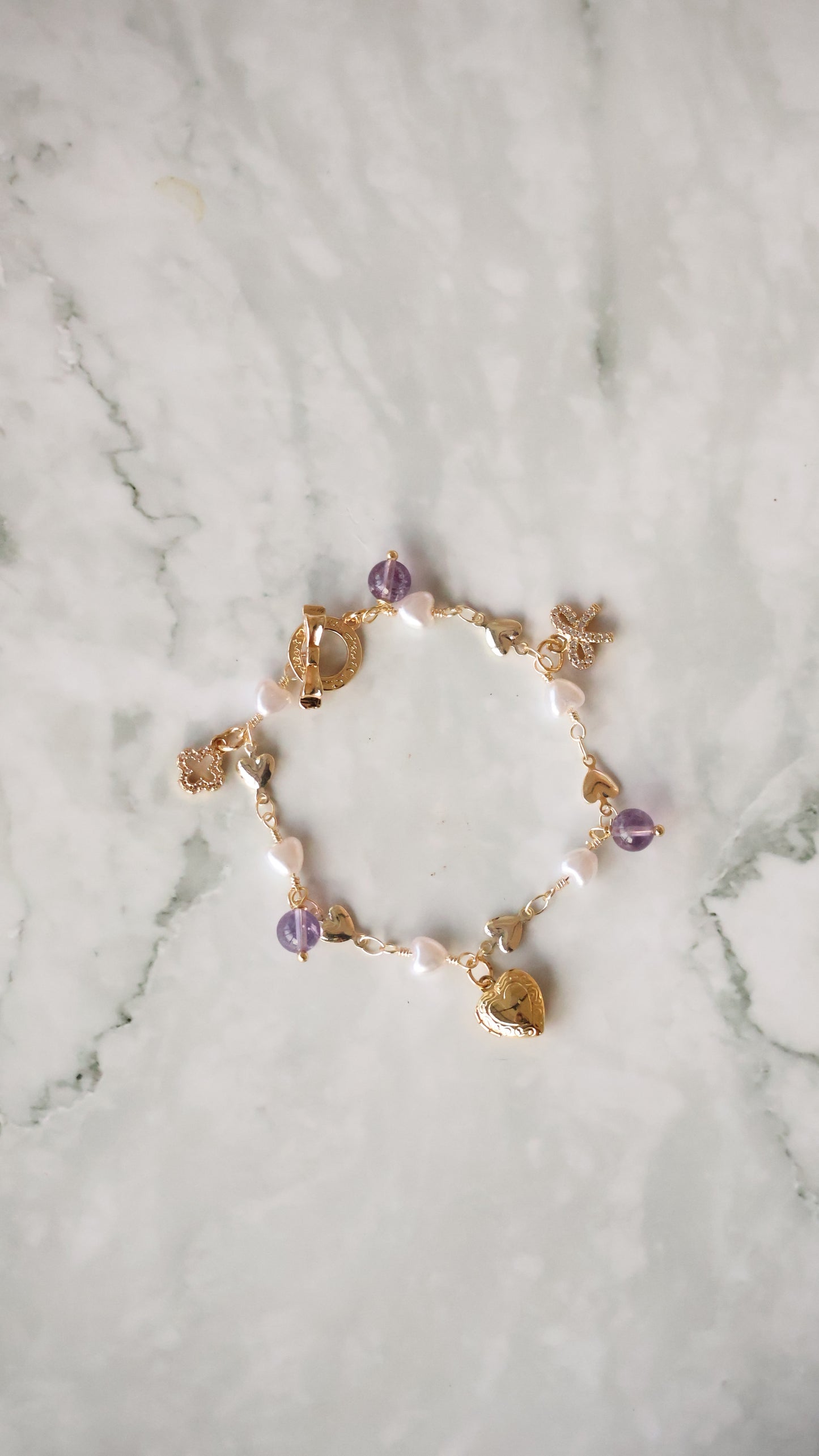 *Instocks* Dangly V2 with Ribbon, Heart Locket & Mini Clover Crystal Bracelet (OT Clasp)