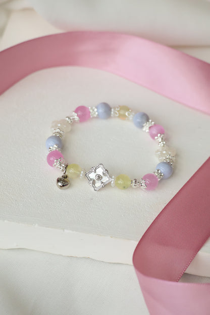 *Instocks* Prehnite, Pink Satin Spar & Blue Lace Agate with MOP Clover Crystal Bracelet (Elastic)