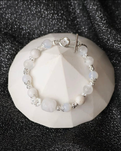 *Instocks* 8mm Satin Spar, White Agate, White Phantom Quartz with OT Clasp