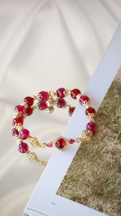*Instocks* Carnelian & Red Star Ruby with Mystical Chain Crystal Bracelet (Elastic)