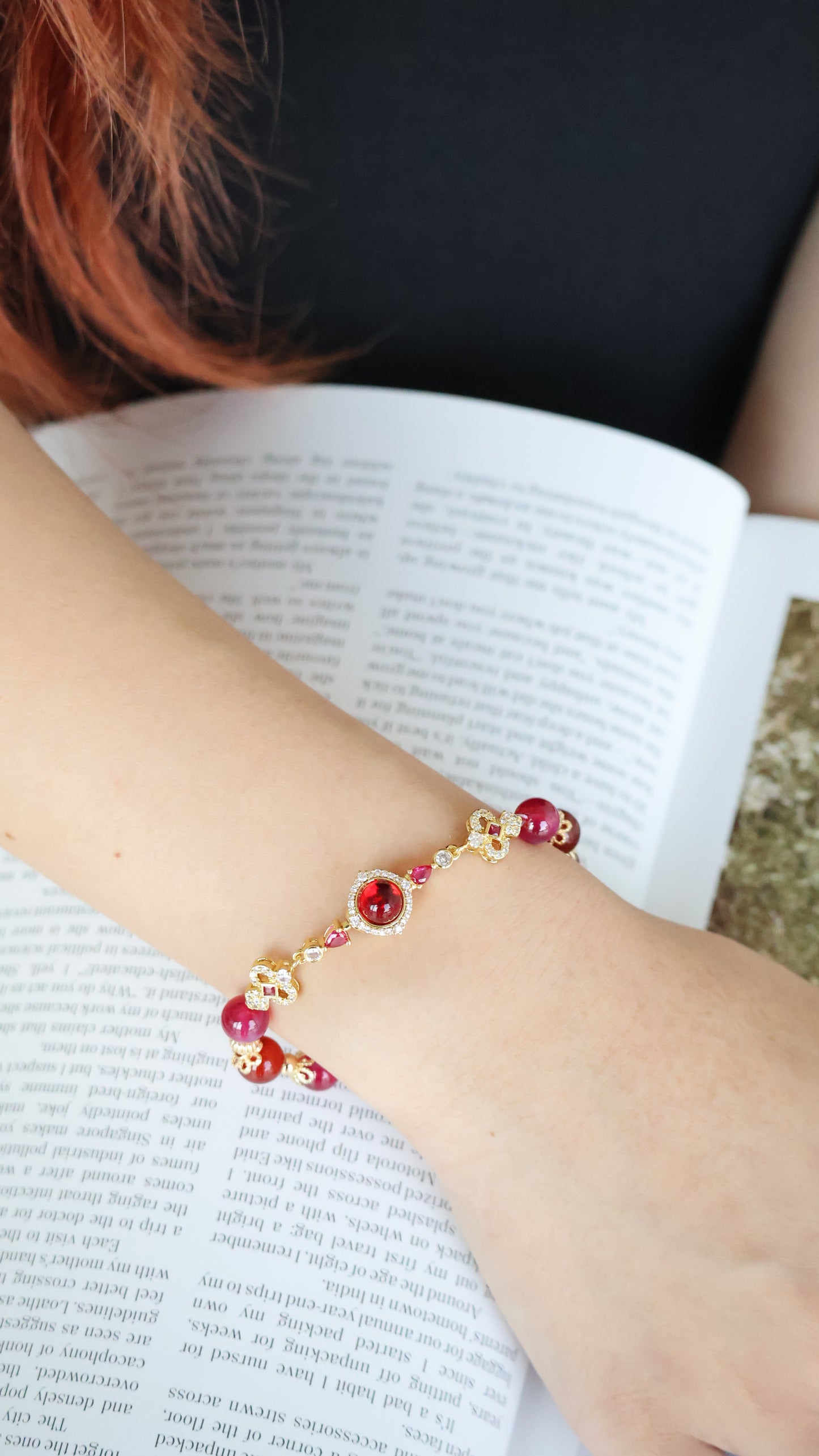 *Instocks* Carnelian & Red Star Ruby with Mystical Chain Crystal Bracelet (Elastic)
