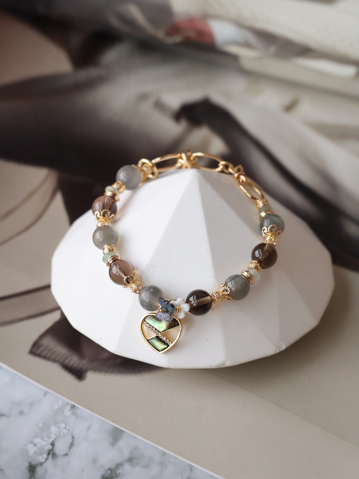 Labradorite, Smoky Quartz & Green Aventurine Crystal Bracelet — Meridith | 8mm (Elastic)