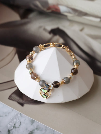 Labradorite, Smoky Quartz & Green Aventurine Crystal Bracelet — Meridith | 8mm (Elastic)