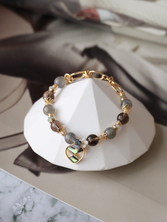 *Instocks* Meridith - 8mm Labradorite, Smoky Quartz & Green Aventurine (Elastic) Gold