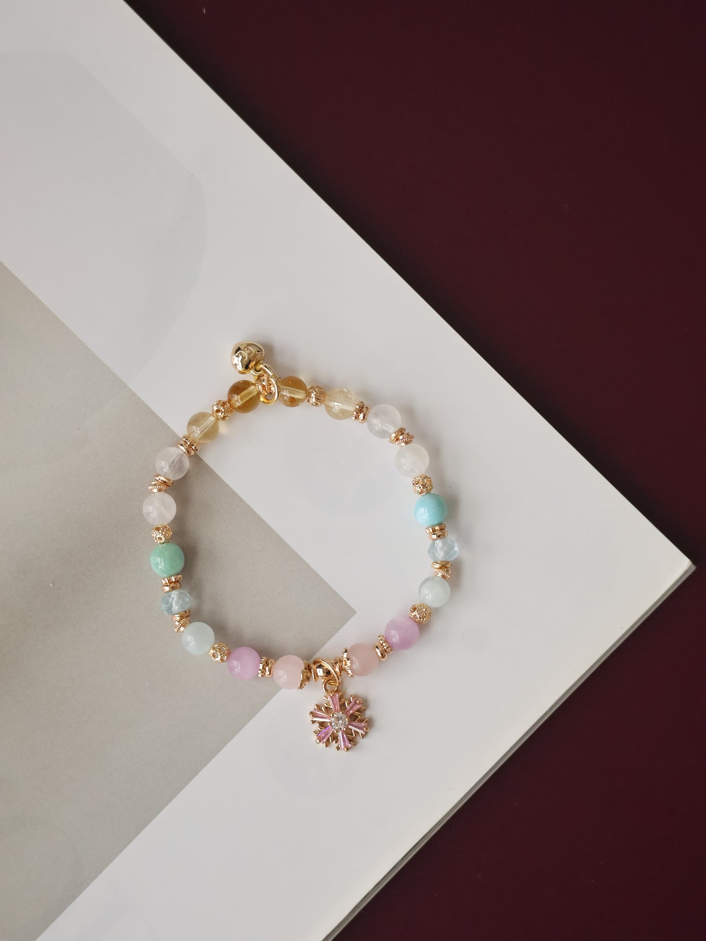 *Instocks* Eira - 6mm Pastel Duobao Bracelet with Snowflake Charm (Elastic)