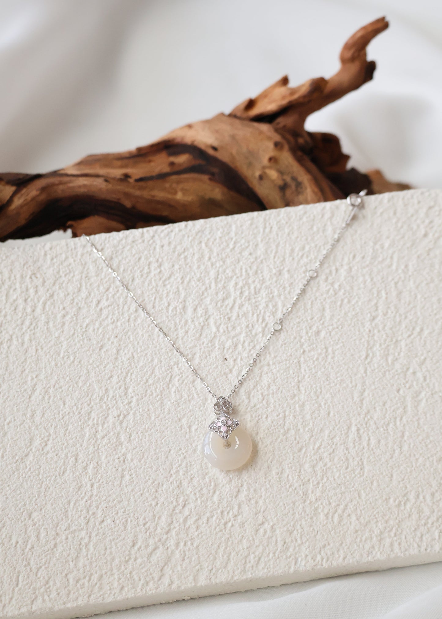 *Instocks* Sloane White Agate Ping An Kou & Pink Clover S925 Necklace