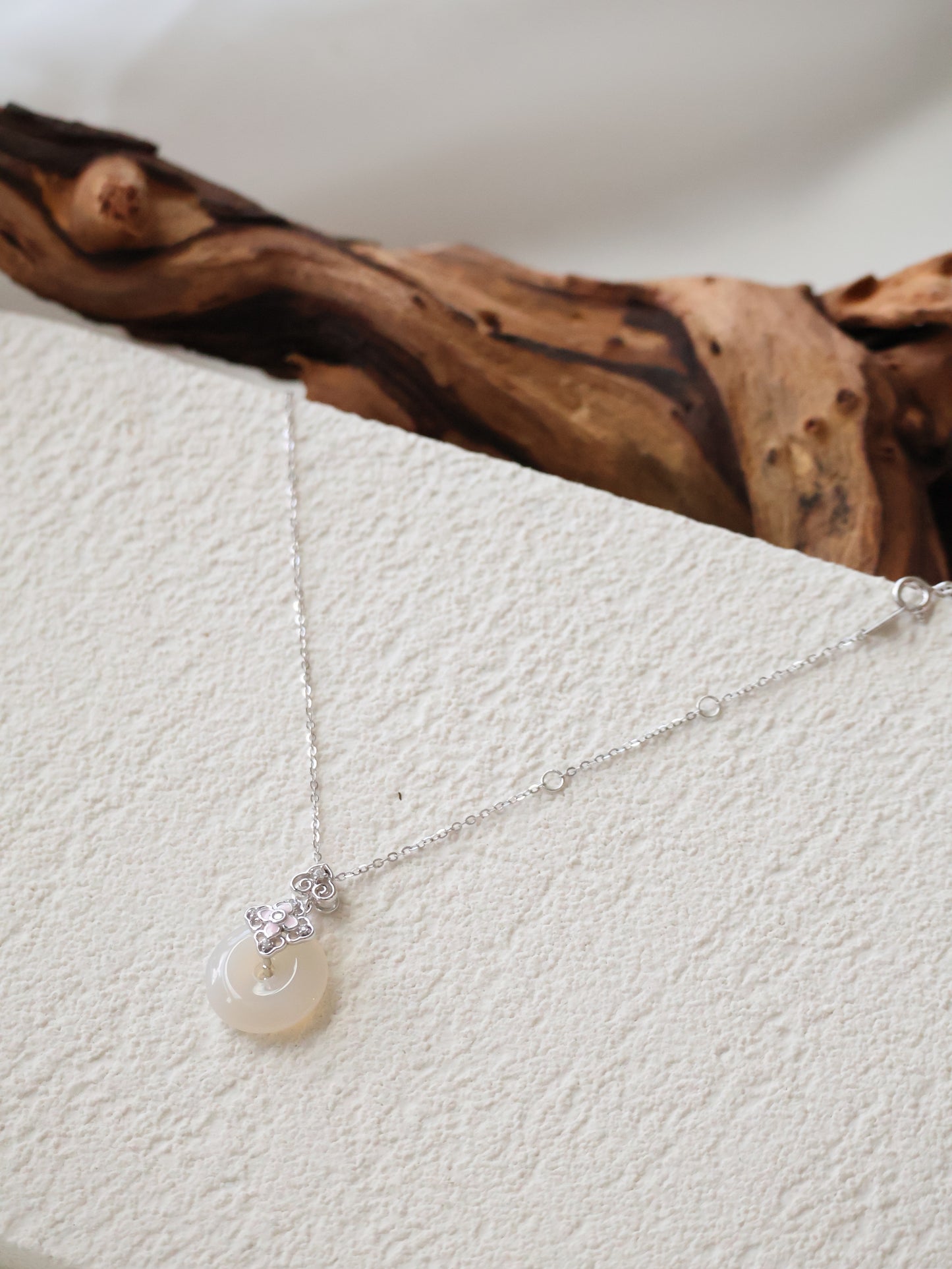 *Instocks* Sloane White Agate Ping An Kou & Pink Clover S925 Necklace