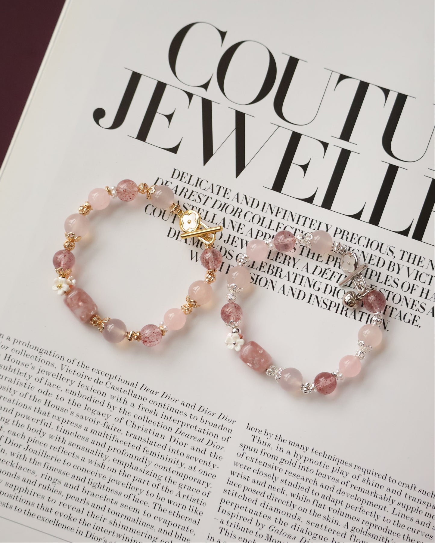 *Instocks* Flutter Shy - 8mm Pink Chalcedony, Pink Purple Emerald Mica, Rose Quartz, and Strawberry Quartz w OT Clasp