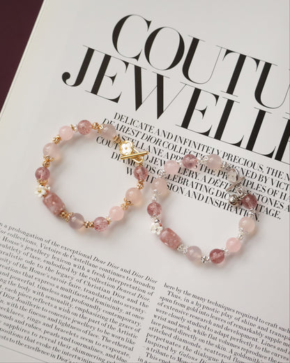 *Instocks* Flutter Shy - 8mm Pink Chalcedony, Pink Purple Emerald Mica, Rose Quartz, and Strawberry Quartz w OT Clasp