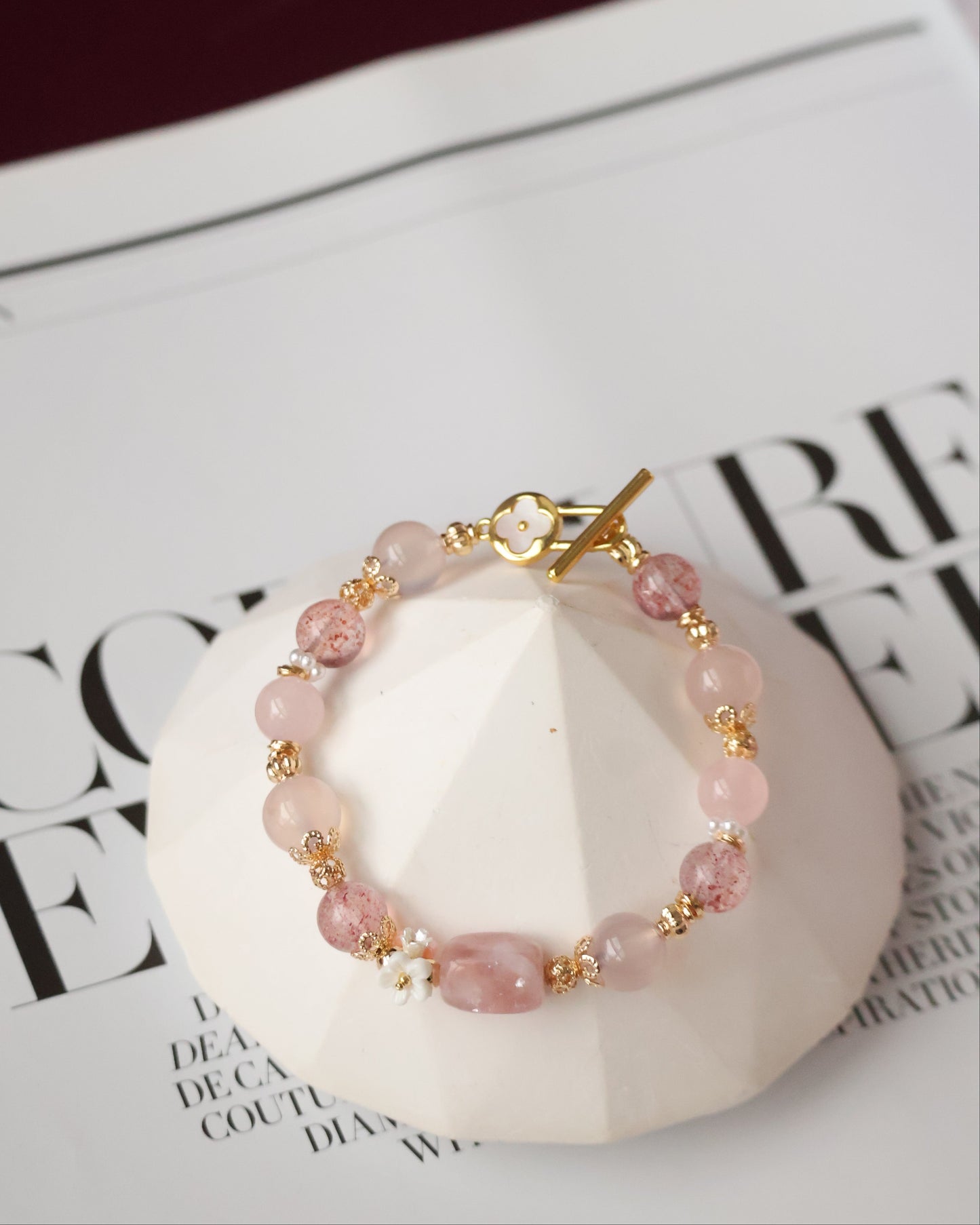 *Instocks* Flutter Shy - 8mm Pink Chalcedony, Pink Purple Emerald Mica, Rose Quartz, and Strawberry Quartz w OT Clasp