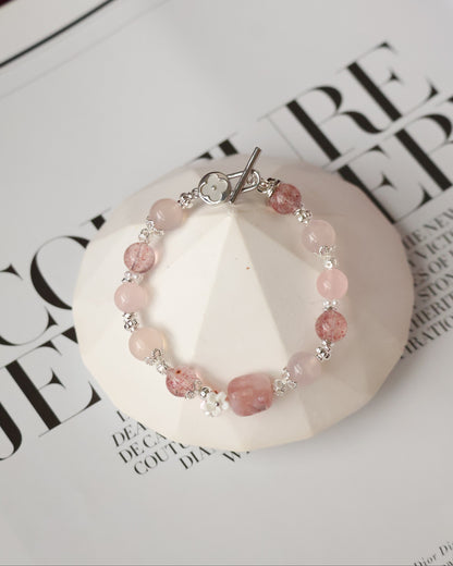 *Instocks* Flutter Shy - 8mm Pink Chalcedony, Pink Purple Emerald Mica, Rose Quartz, and Strawberry Quartz w OT Clasp