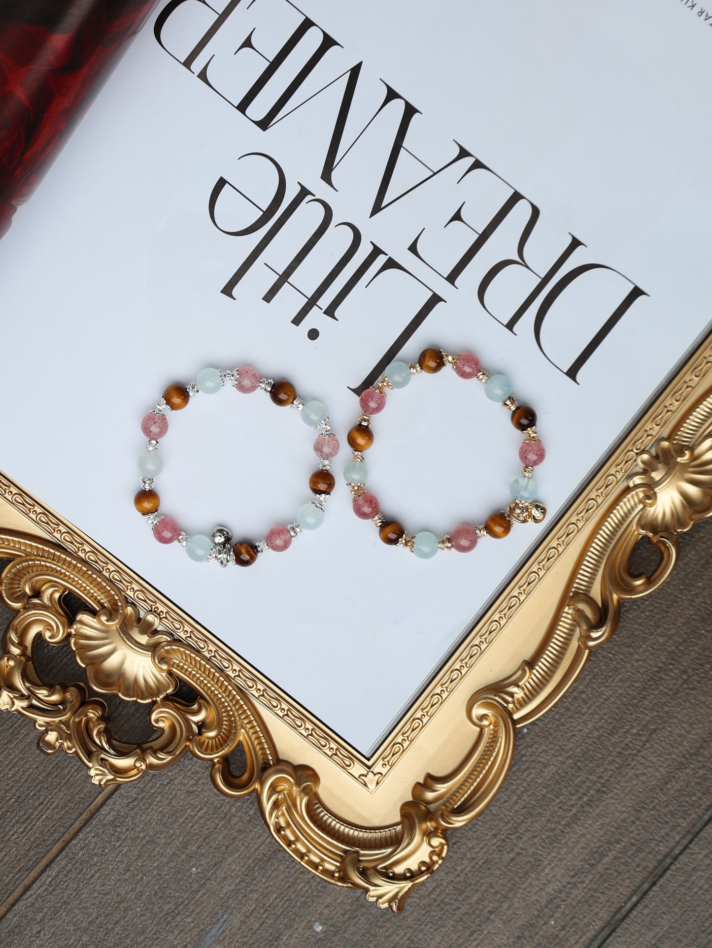 Tiger Eye, Strawberry Quartz, Aquamarine — Sagittarius Horoscope Series | 8mm (Elastic)