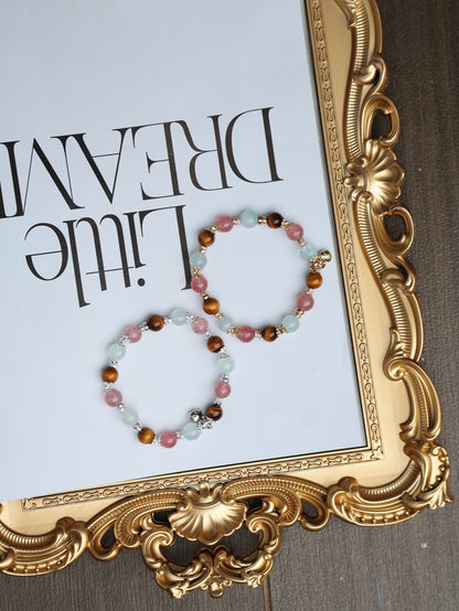 Tiger Eye, Strawberry Quartz, Aquamarine — Sagittarius Horoscope Series | 8mm (Elastic)
