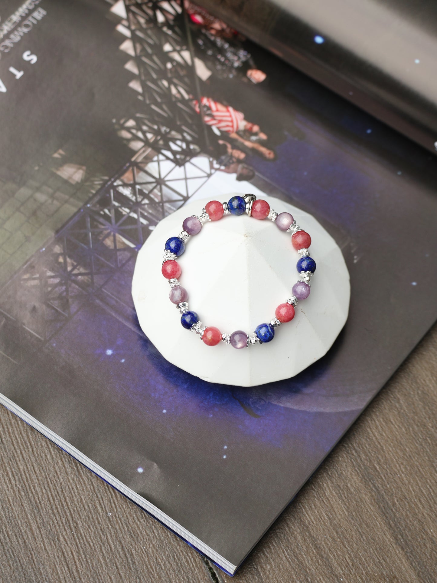 Lapis Lazuli, Rhodonite, Lepidolite — Cancer Horoscope Series | 8mm (Elastic)