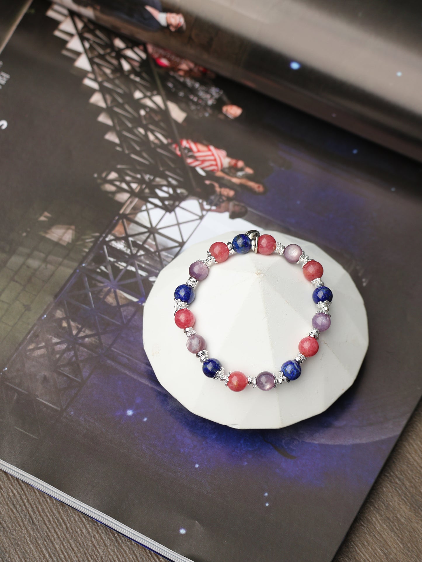 Lapis Lazuli, Rhodonite, Lepidolite — Cancer Horoscope Series | 8mm (Elastic)