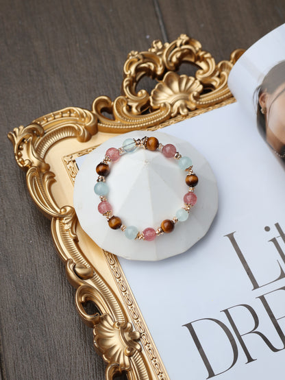 Tiger Eye, Strawberry Quartz, Aquamarine — Sagittarius Horoscope Series | 8mm (Elastic)