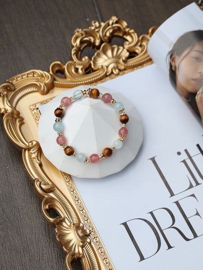 Tiger Eye, Strawberry Quartz, Aquamarine — Sagittarius Horoscope Series | 8mm (Elastic)