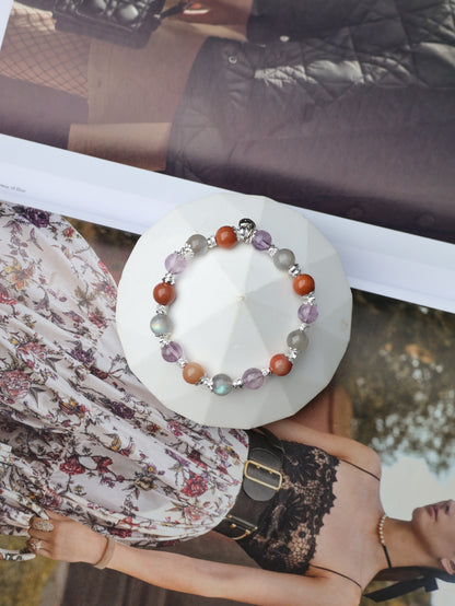 Alashan Agate, Labradorite, Amethyst Crystal Bracelet — Taurus Horoscope Series | 8mm (Elastic)