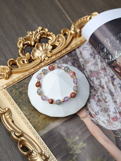 Alashan Agate, Labradorite, Amethyst Crystal Bracelet — Taurus Horoscope Series | 8mm (Elastic)