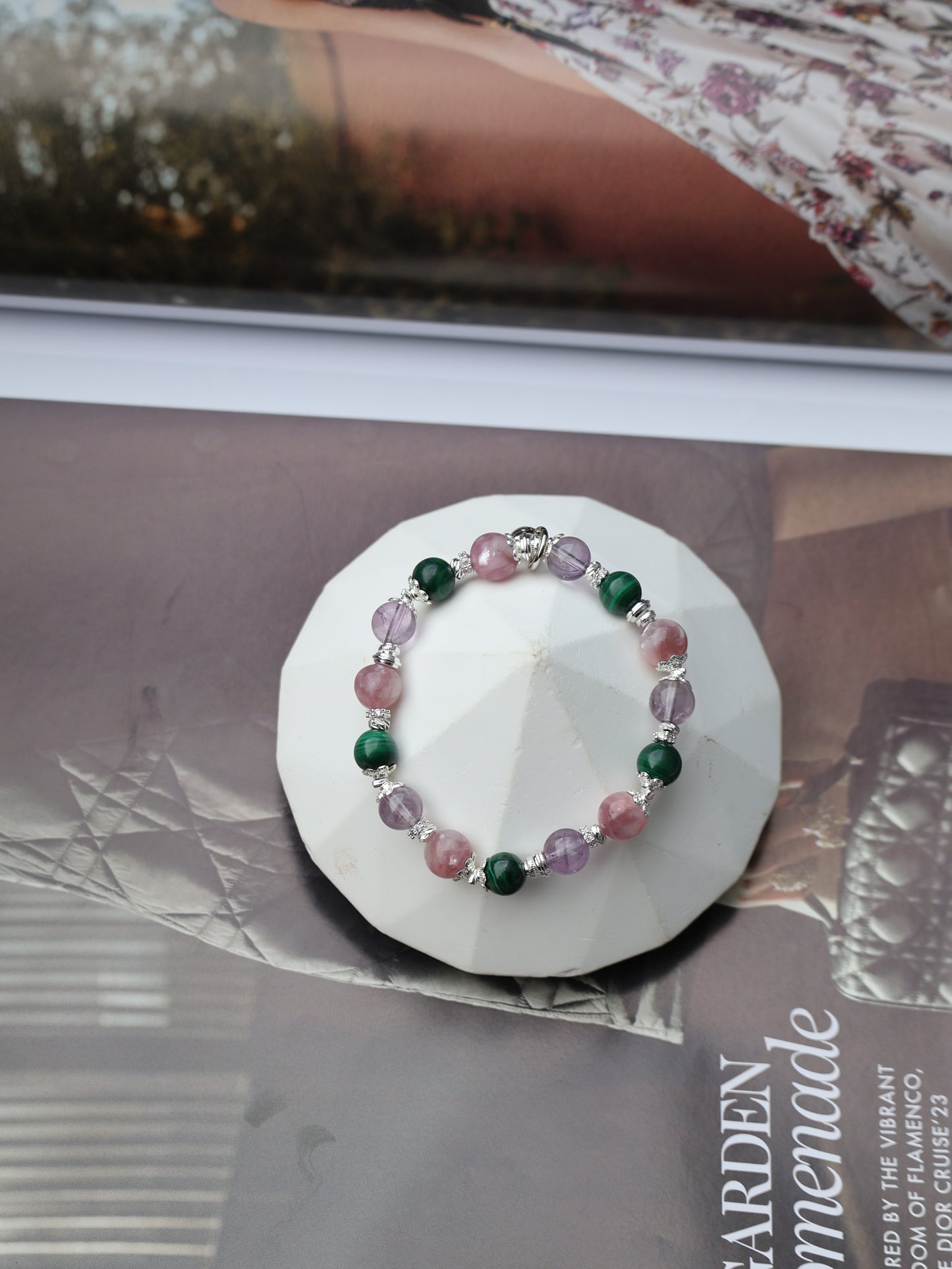 Malachite, Pink Purple Emerald Mica, Amethyst — Capricorn Horoscope Series | 8mm (Elastic)