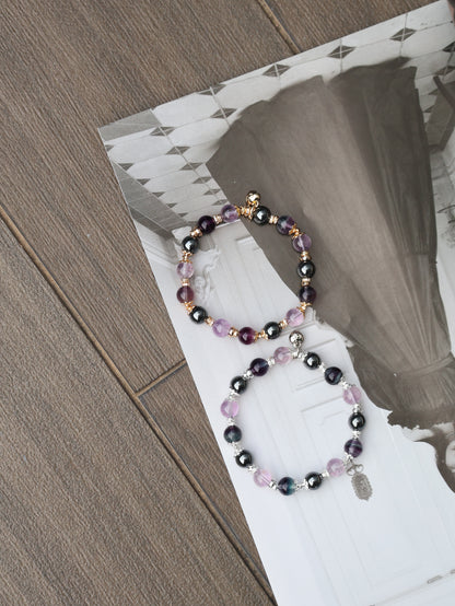 Fluorite, Hematite, Amethyst — Gemini Horoscope Series | 8mm (Elastic)