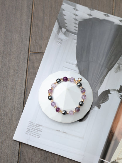 Fluorite, Hematite, Amethyst — Gemini Horoscope Series | 8mm (Elastic)