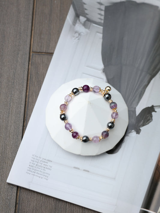Fluorite, Hematite, Amethyst — Gemini Horoscope Series | 8mm (Elastic)