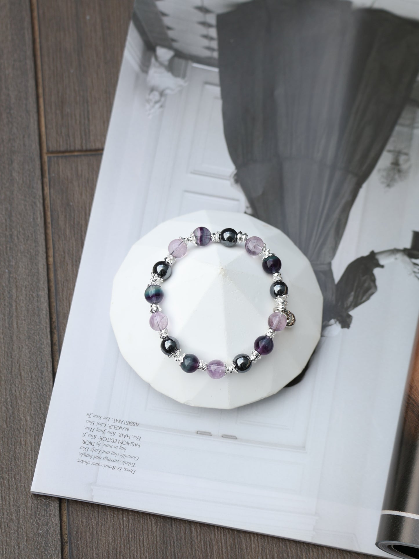 Fluorite, Hematite, Amethyst — Gemini Horoscope Series | 8mm (Elastic)