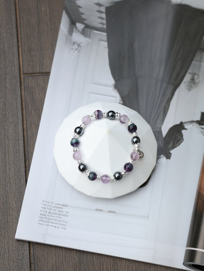 Fluorite, Hematite, Amethyst — Gemini Horoscope Series | 8mm (Elastic)