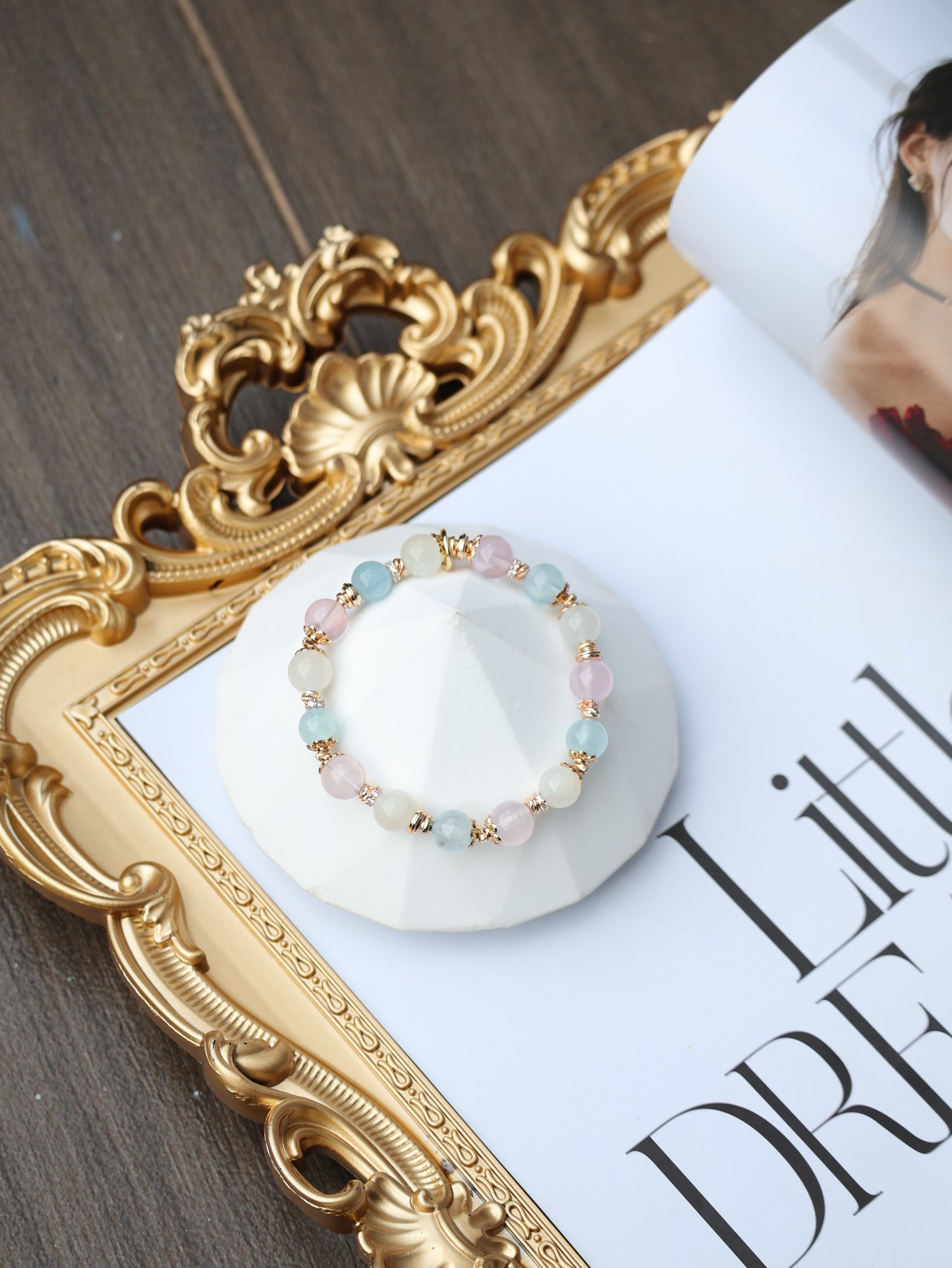 Moonstone, Aquamarine, Rose Quartz — Aries Horoscope Series | 8mm (Elastic)
