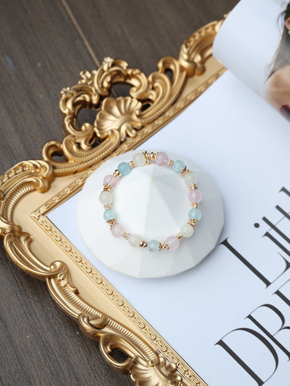 Moonstone, Aquamarine, Rose Quartz — Aries Horoscope Series | 8mm (Elastic)