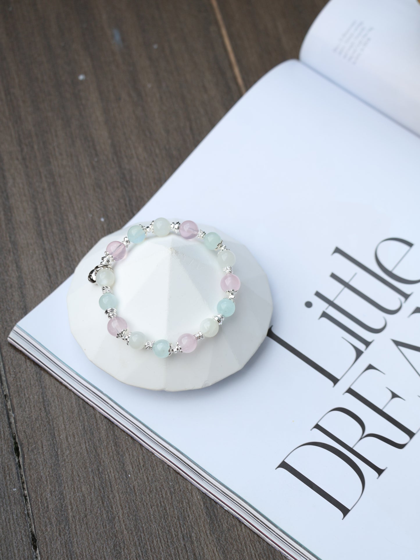Moonstone, Aquamarine, Rose Quartz — Aries Horoscope Series | 8mm (Elastic)