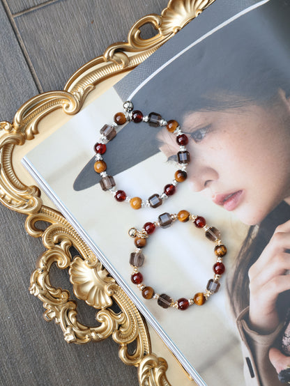 Tiger Eye, Garnet, Smoky Quartz Crystal Bracelet — Aquarius Horoscope Series | 8mm (Elastic)