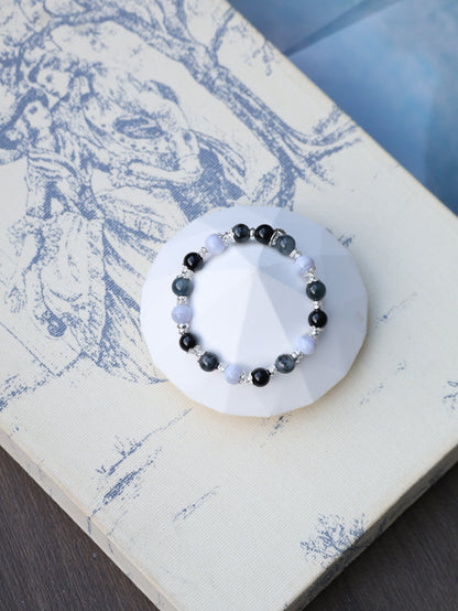 Black Tourmaline, Blue lace Agate, Pietersite — Pisces Horoscope Series | 8mm (Elastic)