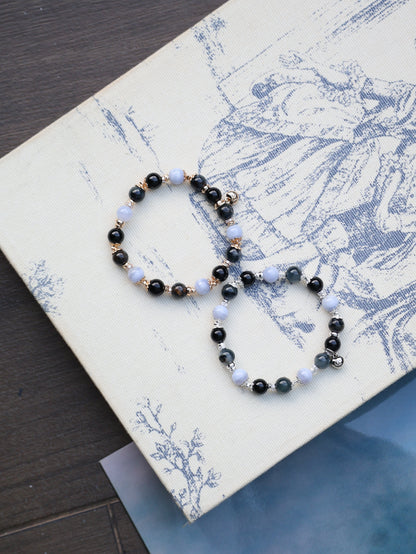 Black Tourmaline, Blue lace Agate, Pietersite — Pisces Horoscope Series | 8mm (Elastic)