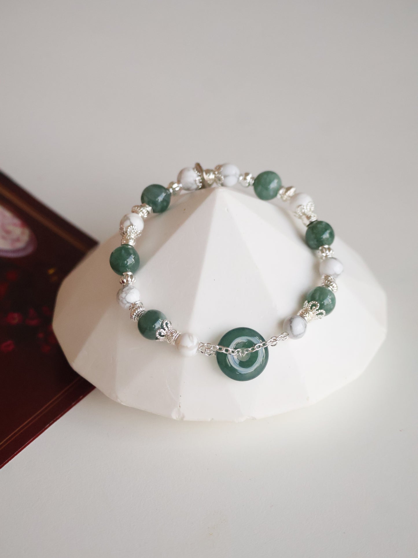 *Instocks* 平安扣 Ping An Kou 8mm Blue Water Jadeite & Howlite (Elastic)